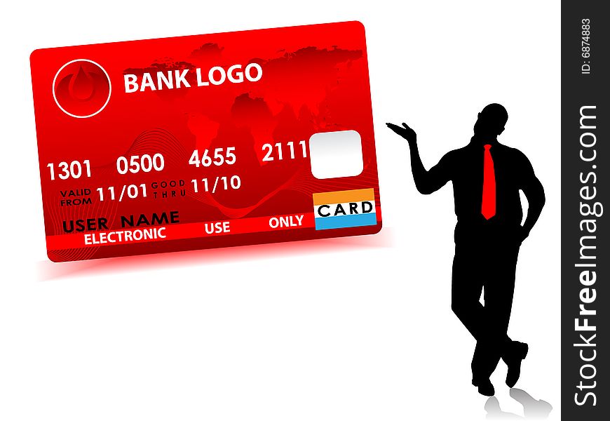 Businessman and credit card with logo