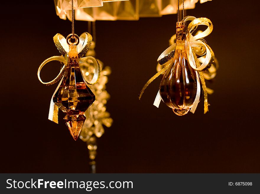 Old christmas glass decoration with gold ribbons. Old christmas glass decoration with gold ribbons