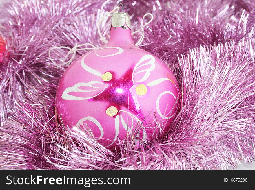 Pink toys on a New Year tree. Pink toys on a New Year tree