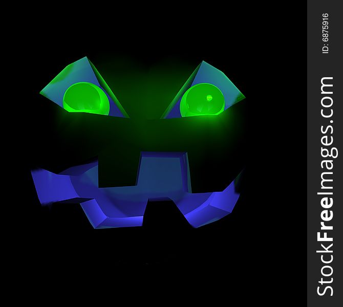 Ghostly Black Jack-O-Lantern - A dark pumpkin for halloween with glowing green eyes.
