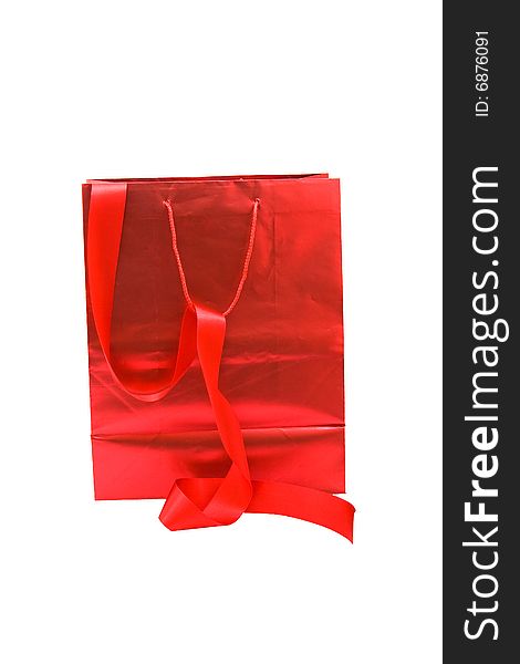 Red gift bag and red ribbon.