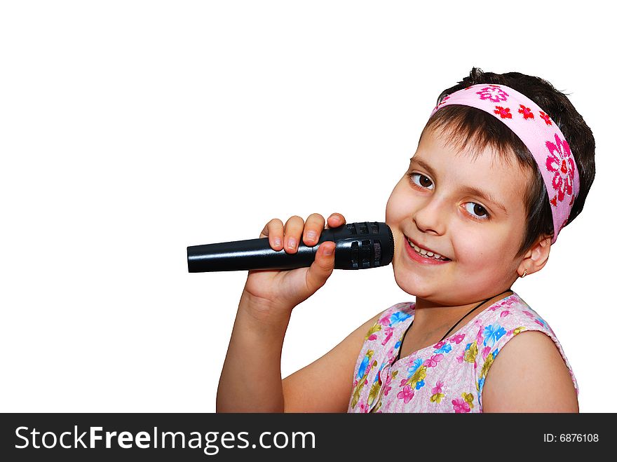 Pretty young singing kid isolated. Pretty young singing kid isolated