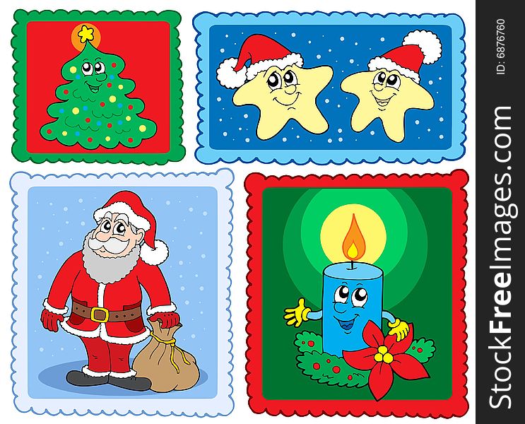 Christmas post stamps collection 2 - vector illustration.