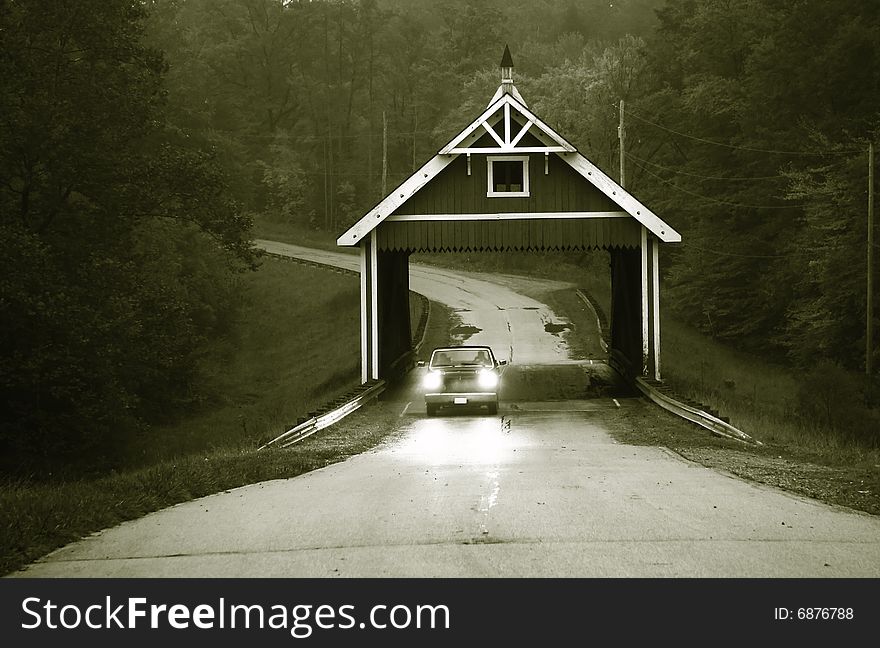 Historic covered bridge in Ashtabula county in Ohio. Historic covered bridge in Ashtabula county in Ohio