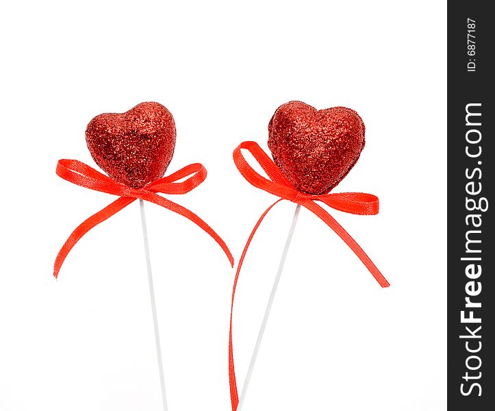 Two heart with a red bow, a symbol of Valentine's Day