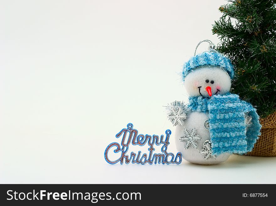 Cristmas card with snowman and cristmas-tree. Cristmas card with snowman and cristmas-tree