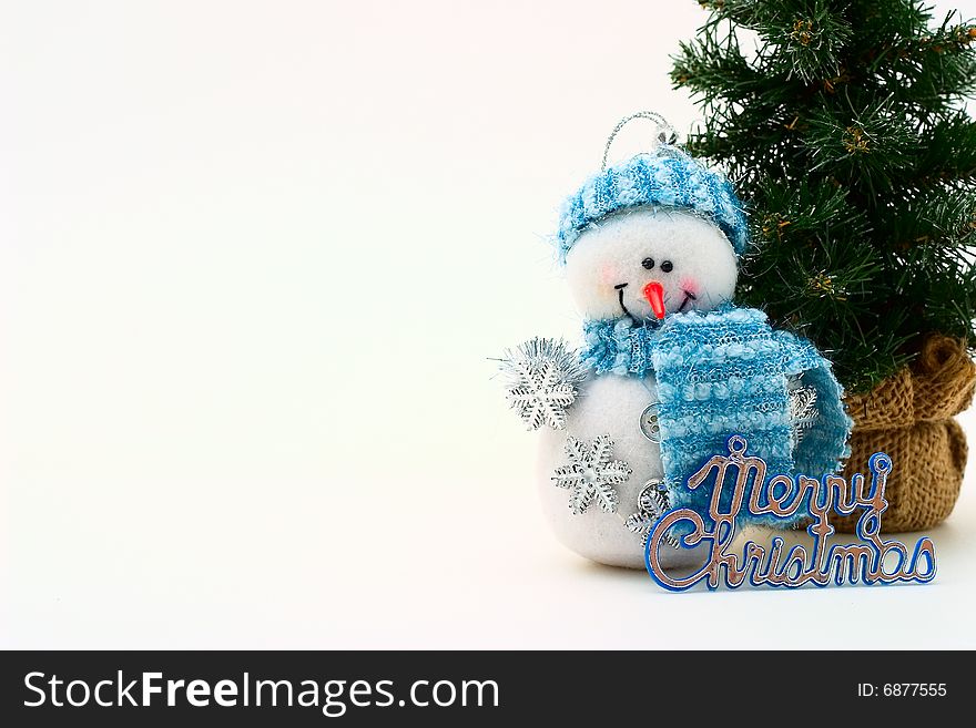 Cristmas card with snowman and cristmas-tree. Cristmas card with snowman and cristmas-tree