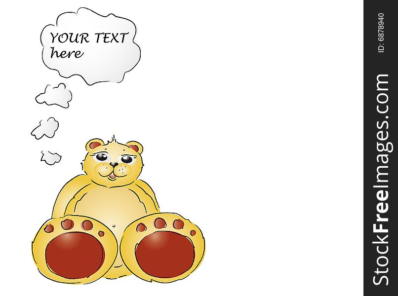 Smilling teddy bear with thought bubble for your text