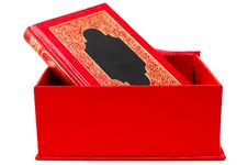 Red Cover Book With Golden Ornament In Red Box. Royalty Free Stock Photo Red Cover Book With Golden Ornament In Red Box. Royalty Free Stock Photo