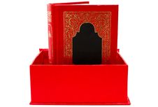 Red Cover Book With Golden Ornament In Red Box. Royalty Free Stock Photo Red Cover Book With Golden Ornament In Red Box. Royalty Free Stock Photo