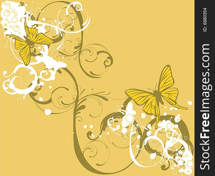 Illustration of butterflies and grungy patterns. Illustration of butterflies and grungy patterns