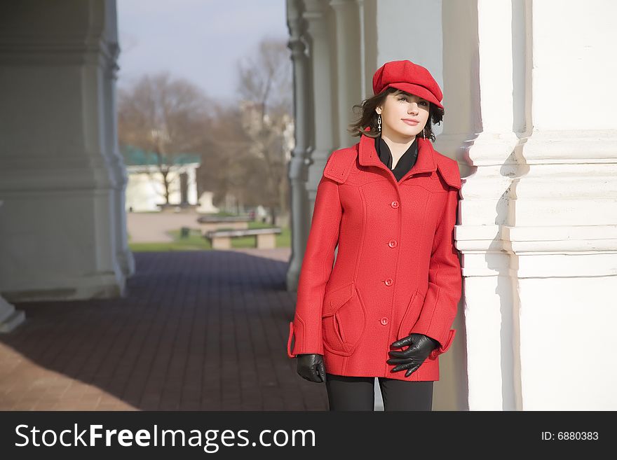 Pretty Girl Portrait Near White Wall. Pretty Girl Portrait Near White Wall