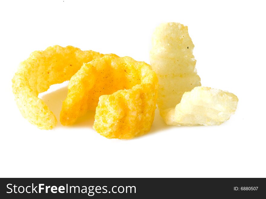 Crisp potato chips on a light background