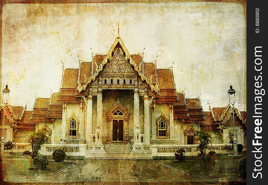 White  temple in Bangkok - vintage picture. White  temple in Bangkok - vintage picture