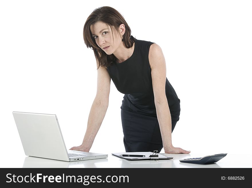 Portrait of mature businesswoman with notebook. Portrait of mature businesswoman with notebook