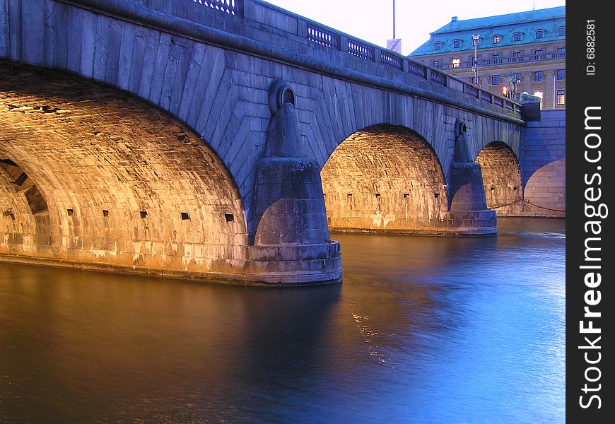 Old stone bridge in the night