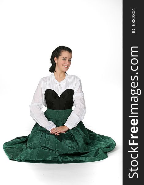 Pretty teenage girl in green and black medieval style dress. Pretty teenage girl in green and black medieval style dress