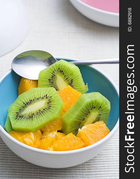 Dessert of kiwi and orange slices fresh