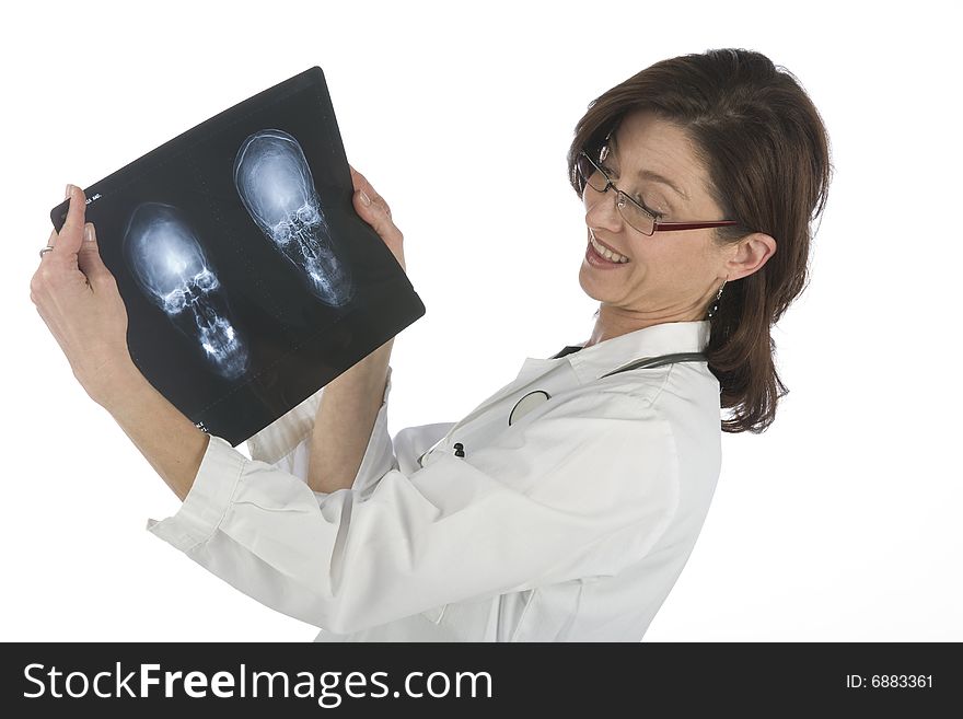 Woman Doctor Whit Radiography A Over White Backgro