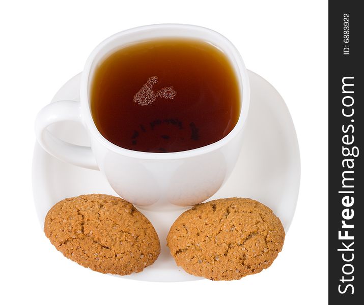 Tea with two cookies, isolated on white