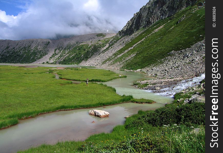 Lake of Donguz-Orunkel near Elbrus, North Caucasus Mountains, Russia