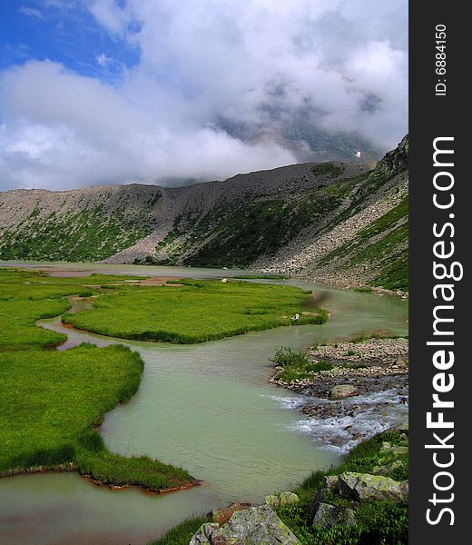 Lake of Donguz-Orunkel near Elbrus, North Caucasus Mountains, Russia