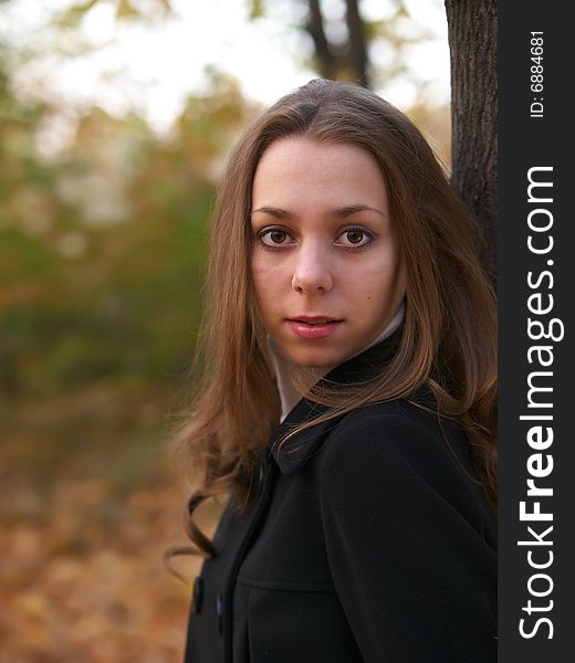 Autumn face portrait of beauty young girl.