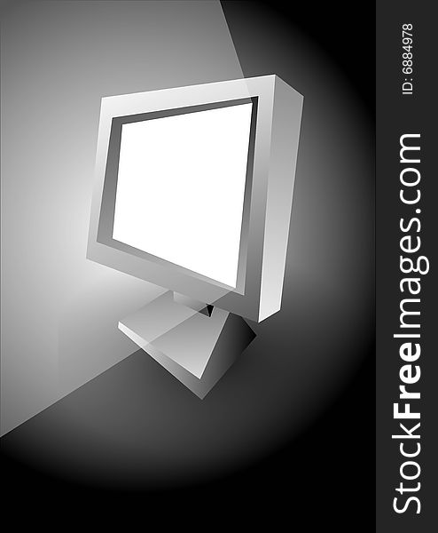 Simple cartoon draw of flat LCD monitor in the dark. Simple cartoon draw of flat LCD monitor in the dark