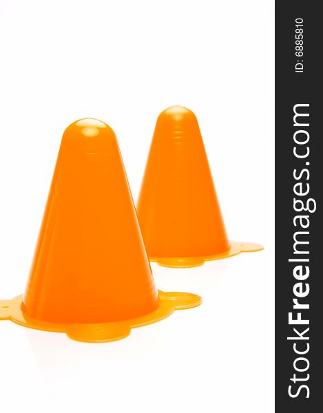 Traffic cones isolated against a white background