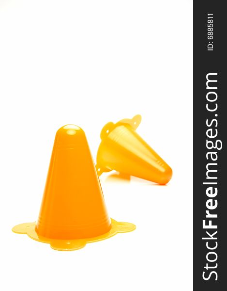 Traffic cones isolated against a white background