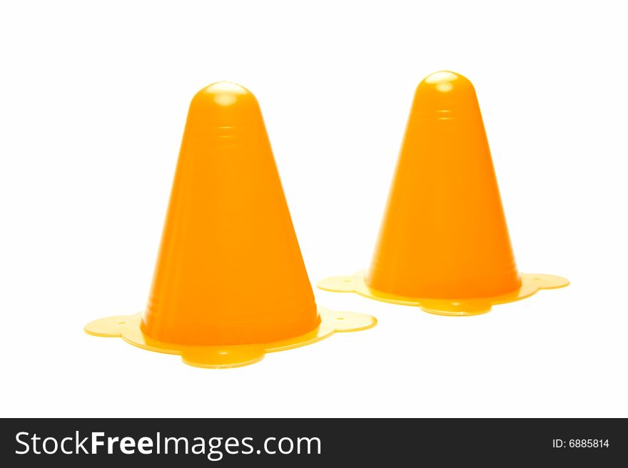 Traffic cones isolated against a white background