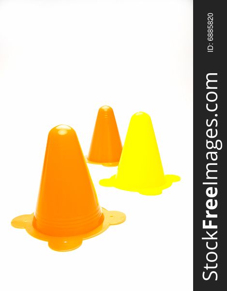 Traffic cones isolated against a white background