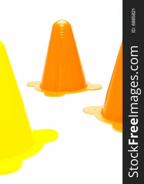 Traffic cones isolated against a white background