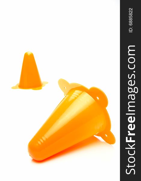 Traffic cones isolated against a white background