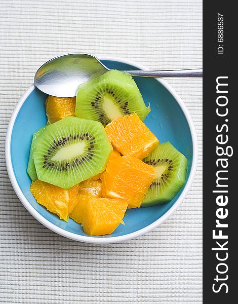 Dessert of kiwi and orange slices fresh