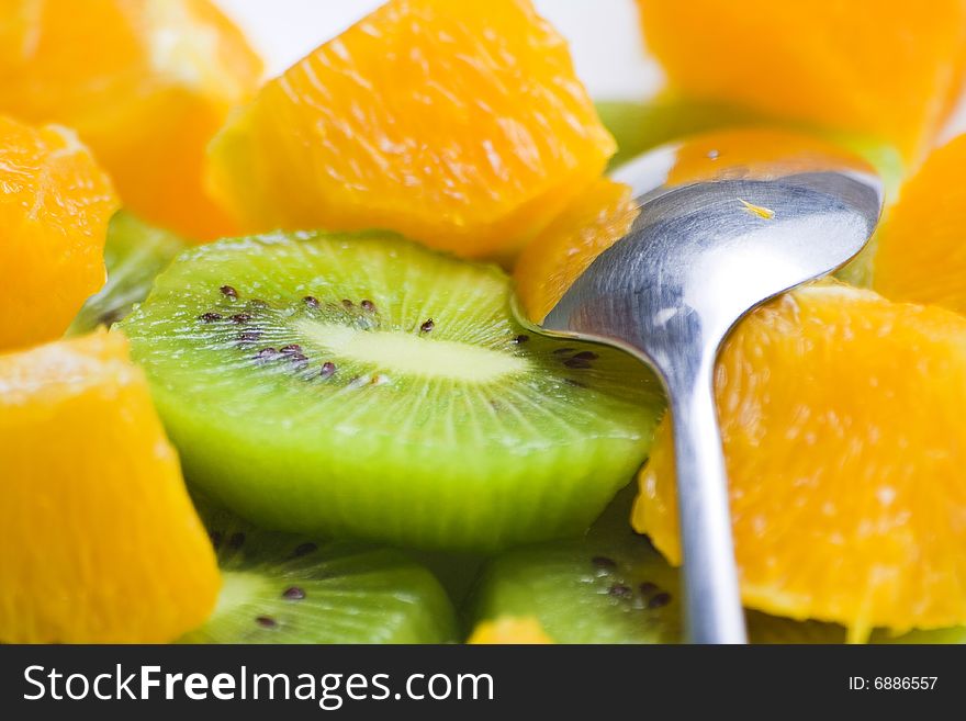 Dessert of kiwi and orange slices fresh