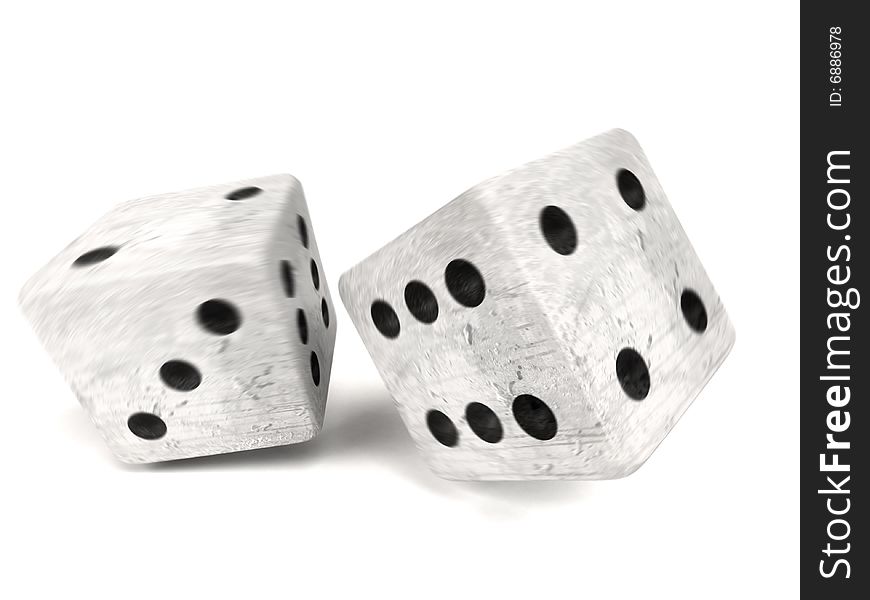 Two rolling dices isolated on white