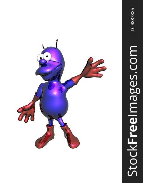 Surprised blue funny alien put his hand up. Surprised blue funny alien put his hand up.