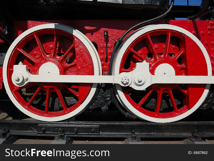 White wheels of vintage locomotive