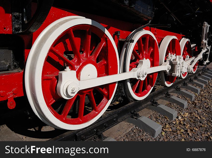 White wheels of vintage locomotive