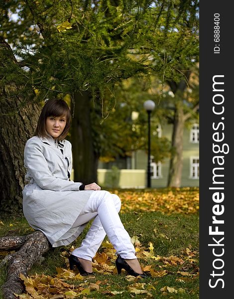 A Young Woman In The Autumn Park