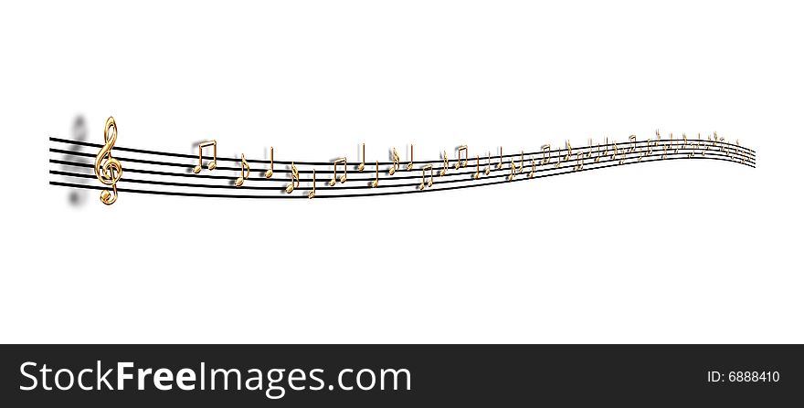 Gold musical notes on a white background
