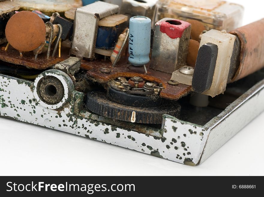 Close up of old radio on white