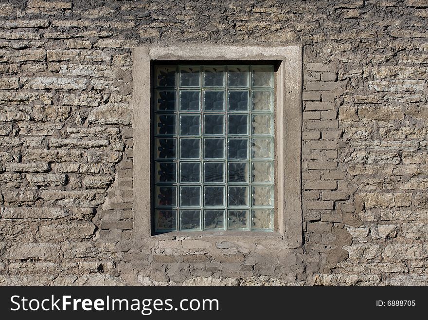 Rock wall with window horizontal. Detailed background.