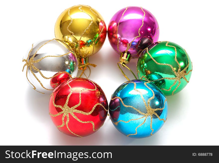 Christmas-tree decorations on white