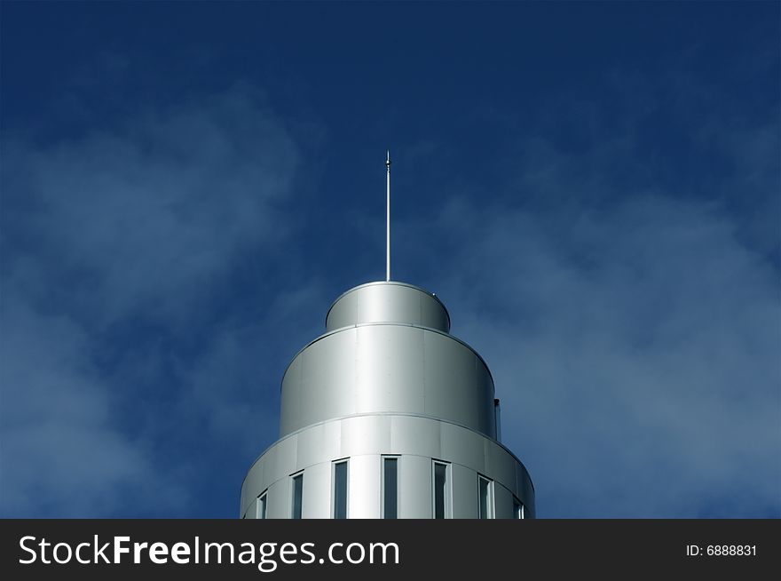 Modern dome and flagstaff. Patch of sunlight. Modern dome and flagstaff. Patch of sunlight.