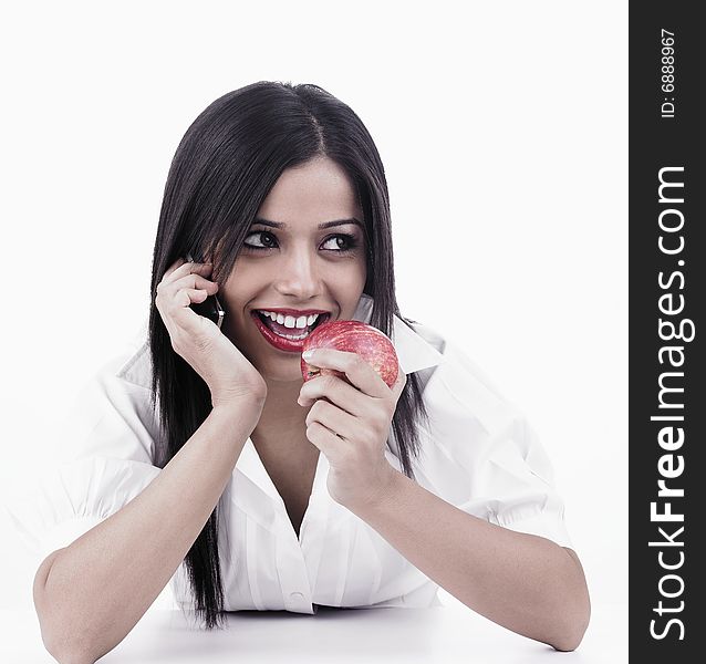 Asian Girl Eating A Apple