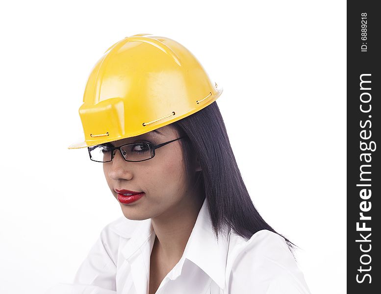 Asian girl with a factory helmet