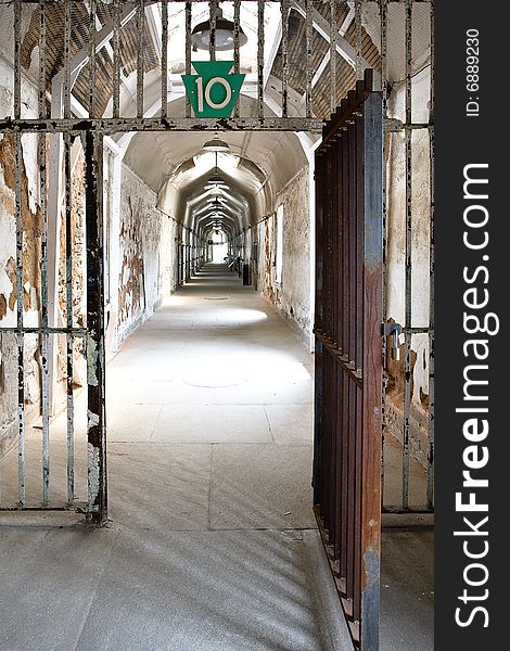 An old decaying cell block in a Philadelphia penitentiary. An old decaying cell block in a Philadelphia penitentiary