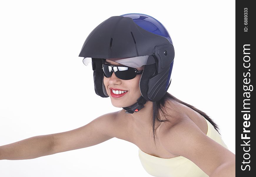Asian biker girl with a black helmet. Asian biker girl with a black helmet